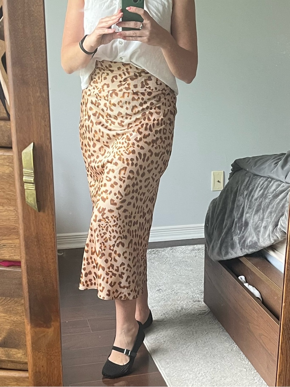 Free People Leopard Print Satin Midi Skirt in Brown and Cream